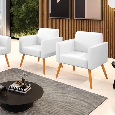 Kit 2 Poltronas Pés Palito Castanho Marisa Corano D03 - D\'rossi Cor Branco