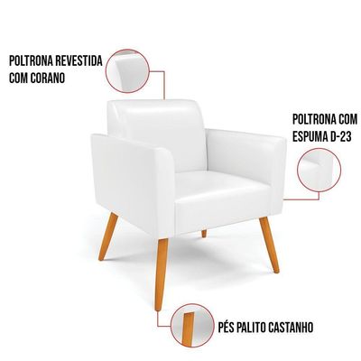 Kit 2 Poltronas Pés Palito Castanho Marisa Corano D03 - D\'rossi Cor Branco