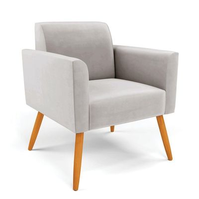 Sofá Namoradeira Com 2 Poltronas Pés Palito Castanho Marisa Veludo D03 - D\'rossi Cor Cinza