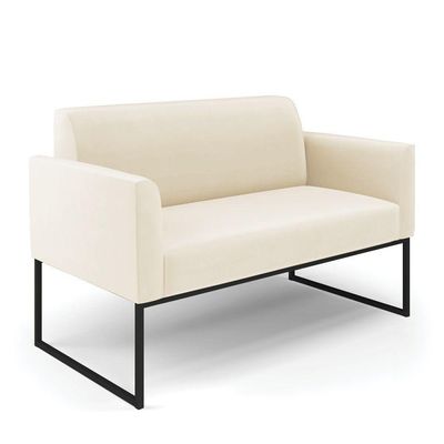 Sofá Namoradeira Com 2 Poltronas Base Industrial Preto Marisa Veludo D03 - D\'rossi Cor Bege