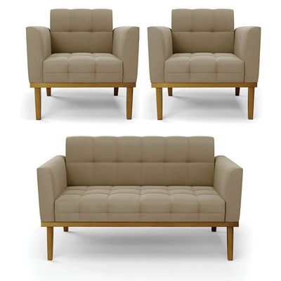 Namoradeira Com 2 Poltronas Base De Madeira Castanho Elisa Suede D03 - D\'rossi Cor Marrom Rato