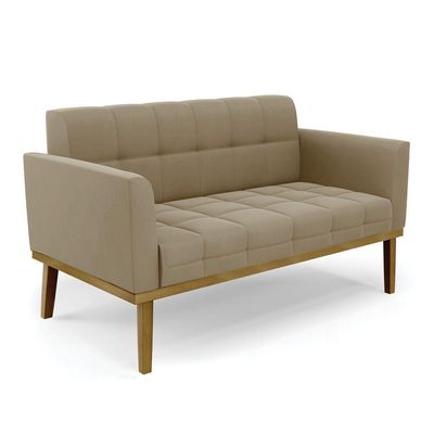 Namoradeira Com 2 Poltronas Base De Madeira Castanho Elisa Suede D03 - D\'rossi Cor Marrom Rato