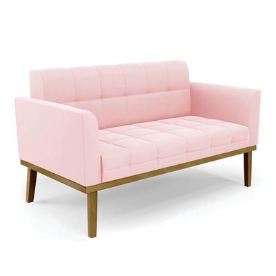 Namoradeira Com 2 Poltronas Base De Madeira Castanho Elisa Suede D03 - D\'rossi Cor Rosa Bebê
