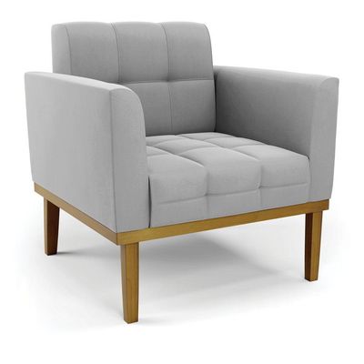 Namoradeira Com 2 Poltronas Base De Madeira Castanho Elisa Suede D03 - D\'rossi Cor Cinza