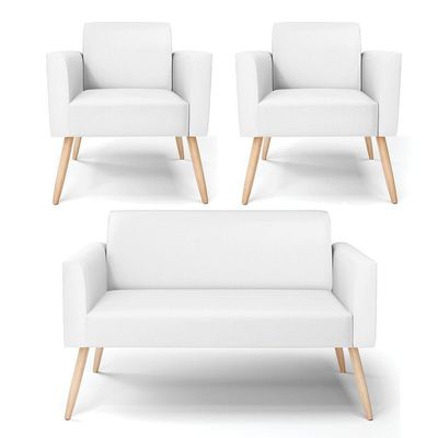 Sofá Namoradeira Com 2 Poltronas Pés Palito Natural Marisa Corino D03 - D\'rossi Cor Branco