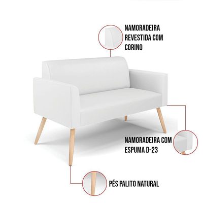 Sofá Namoradeira Pés Palito Natural Marisa Corino D03 - D\'rossi Cor Branco