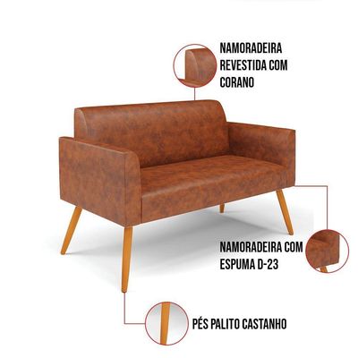 Sofá Namoradeira Com Poltrona Pés Palito Castanho Marisa Corano D03 - D\'rossi Cor Nozes