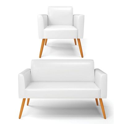 Sofá Namoradeira Com Poltrona Pés Palito Castanho Marisa Corano D03 - D\'rossi Cor Branco