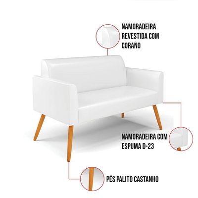 Sofá Namoradeira Com Poltrona Pés Palito Castanho Marisa Corano D03 - D\'rossi Cor Branco
