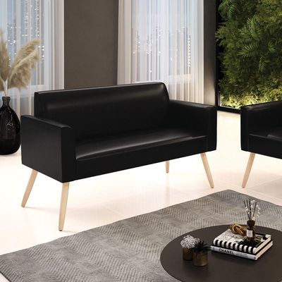 Sofá Namoradeira Pés Palito Natural Marisa Corano D03 - D\'rossi Cor Preto