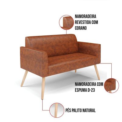 Sofá Namoradeira Pés Palito Natural Marisa Corano D03 - D\'rossi Cor Nozes