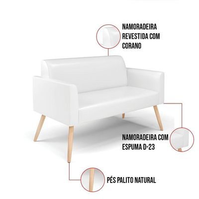 Sofá Namoradeira Pés Palito Natural Marisa Corano D03 - D\'rossi Cor Branco