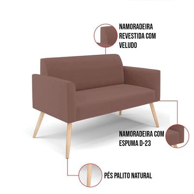Sofá Namoradeira Com Poltrona Pés Palito Natural Marisa Veludo D03 - D\'rossi Cor Verde