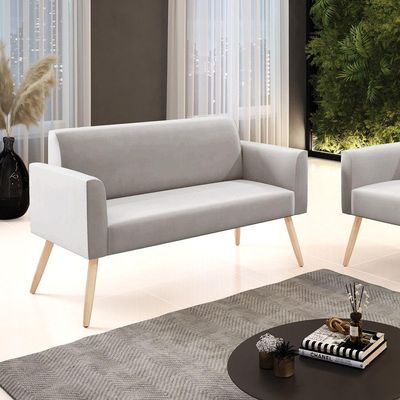 Sofá Namoradeira Pés Palito Natural Marisa Veludo D03 - D\'rossi Cor Cinza