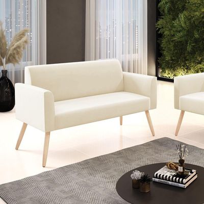 Sofá Namoradeira Pés Palito Natural Marisa Veludo D03 - D\'rossi Cor Bege