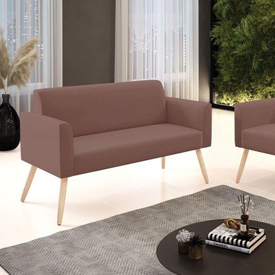 Sofá Namoradeira Pés Palito Natural Marisa Veludo D03 - D\'rossi Cor Rose