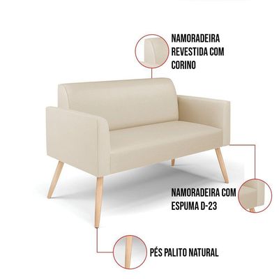 Sofá Namoradeira Com Poltrona Pés Palito Natural Marisa Corino D03 - D\'rossi Cor Bege