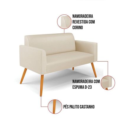 Sofá Namoradeira Pés Palito Castanho Marisa Corino D03 - D\'rossi Cor Bege