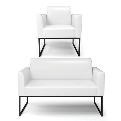 Sofá Namoradeira Com Poltrona Base Industrial Preto Marisa Corano D03 - D\'rossi Cor Branco