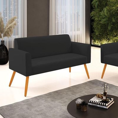 Sofá Namoradeira Pés Palito Castanho Marisa Veludo D03 - D\'rossi Cor Preto