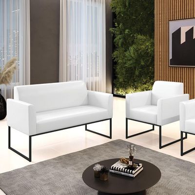 Sofá Namoradeira Com Poltrona Base Industrial Preto Marisa Corano D03 - D\'rossi Cor Branco