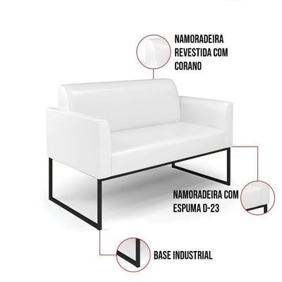 Sofá Namoradeira Com Poltrona Base Industrial Preto Marisa Corano D03 - D\'rossi Cor Branco