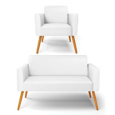 Sofá Namoradeira Com Poltrona Pés Palito Castanho Marisa Corino D03 - D\'rossi Cor Branco