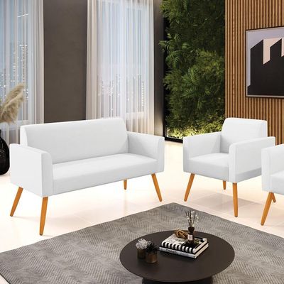 Sofá Namoradeira Com Poltrona Pés Palito Castanho Marisa Corino D03 - D\'rossi Cor Branco
