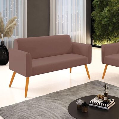 Sofá Namoradeira Pés Palito Castanho Marisa Veludo D03 - D\'rossi Cor Rose