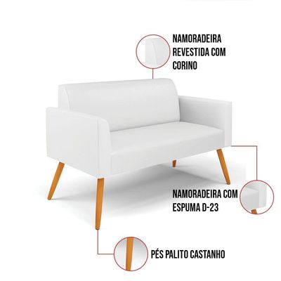 Sofá Namoradeira Pés Palito Castanho Marisa Corino D03 - D\'rossi Cor Branco
