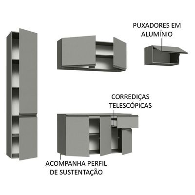 Armário De Cozinha Completa Suspenso 220cm Cinza Nice Madesa 02 Cinza