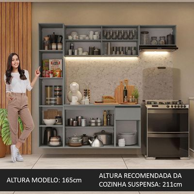 Armário De Cozinha Completa Suspenso 220cm Cinza Nice Madesa 02 Cinza