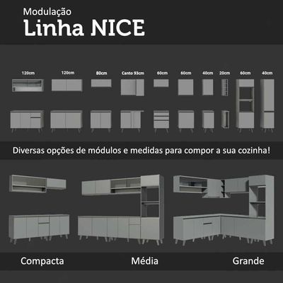 Armário De Cozinha Completa Suspenso 220cm Cinza Nice Madesa 02 Cinza