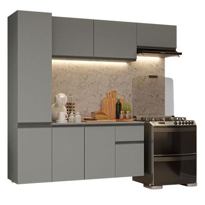 Armário De Cozinha Completa Suspenso 220cm Cinza Nice Madesa 02 Cinza