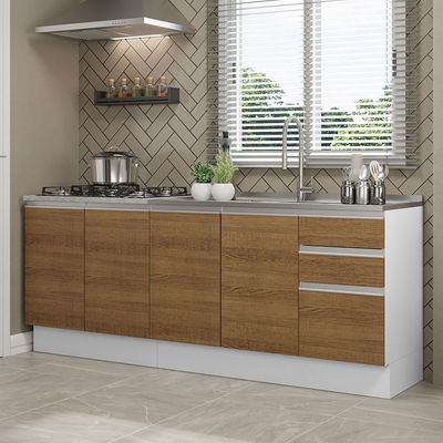 Kit Com 2 Balcões De Cozinha Madesa Glamy 4 Portas 3 Gavetas (sem Tampo E Pia) - Branco/rustic