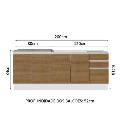 Kit Com 2 Balcões De Cozinha Madesa Glamy 4 Portas 3 Gavetas (sem Tampo E Pia) - Branco/rustic