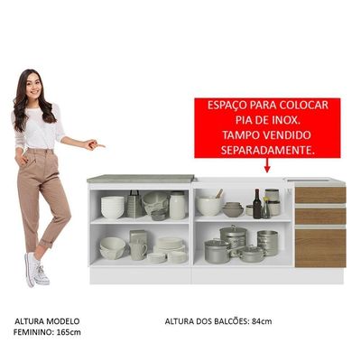 Kit Com 2 Balcões De Cozinha Madesa Glamy 4 Portas 3 Gavetas (sem Tampo E Pia) - Branco/rustic