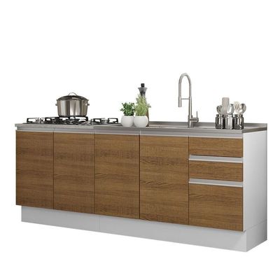 Kit Com 2 Balcões De Cozinha Madesa Glamy 4 Portas 3 Gavetas (sem Tampo E Pia) - Branco/rustic