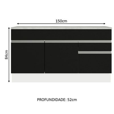 Balcão Gabinete De Pia Madesa Glamy 150 Cm 2 Gavetas 2 Portas (com Tampo) Branco/preto Branco/preto