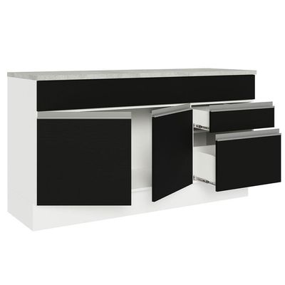 Balcão Gabinete De Pia Madesa Glamy 150 Cm 2 Gavetas 2 Portas (com Tampo) Branco/preto Branco/preto