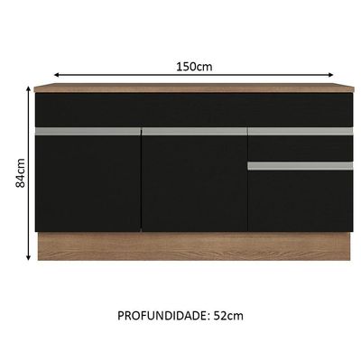 Balcão Gabinete De Pia Madesa Glamy 150 Cm 2 Gavetas 2 Portas (com Tampo) Rustic/preto Rustic/preto