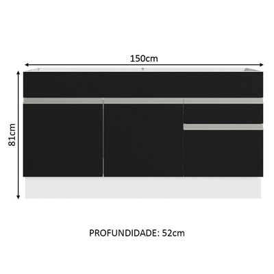 Balcão Gabinete De Pia Madesa Glamy 150 Cm 2 Gavetas 2 Portas (sem Tampo E Pia) - Branco/preto