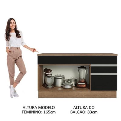 Balcão Gabinete De Pia Madesa Glamy 150 Cm 2 Gavetas 2 Portas (com Tampo) Rustic/preto Rustic/preto