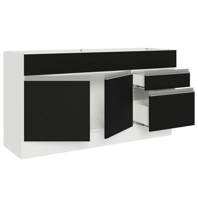 Balcão Gabinete De Pia Madesa Glamy 150 Cm 2 Gavetas 2 Portas (sem Tampo E Pia) - Branco/preto