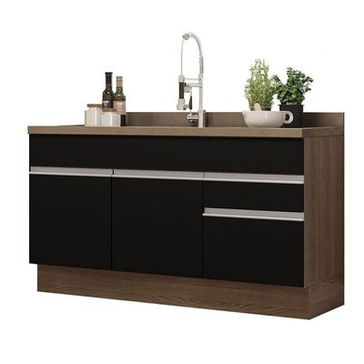 Balcão Gabinete De Pia Madesa Glamy 150 Cm 2 Gavetas 2 Portas (sem Tampo E Pia) - Rustic/preto