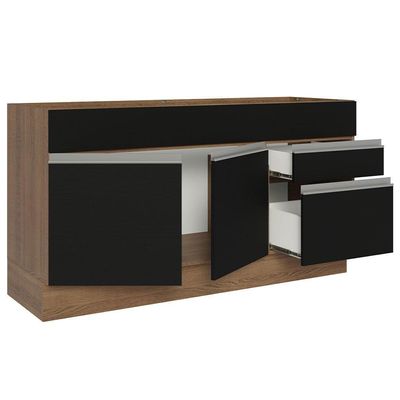Balcão Gabinete De Pia Madesa Glamy 150 Cm 2 Gavetas 2 Portas (sem Tampo E Pia) - Rustic/preto