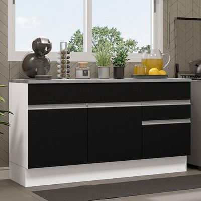 Balcão Gabinete De Pia Madesa Glamy 150 Cm 2 Gavetas 2 Portas (com Tampo) Branco/preto Branco/preto