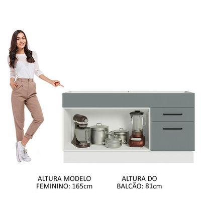 Balcão Gabinete De Pia Madesa Agata 150 Cm 2 Portas E 2 Gavetas (sem Tampo E Pia) - Branco/cinza