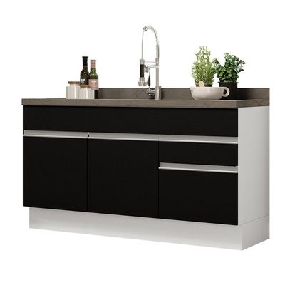 Balcão Gabinete De Pia Madesa Glamy 150 Cm 2 Gavetas 2 Portas (sem Tampo E Pia) - Branco/preto