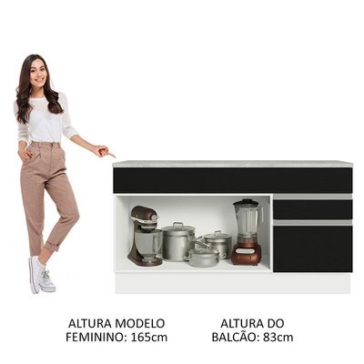 Balcão Gabinete De Pia Madesa Glamy 150 Cm 2 Gavetas 2 Portas (com Tampo) Branco/preto Branco/preto